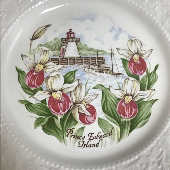 Prince Edward Island Bone China Plate Lady’s Slipper Orchids England Vintage PEI - Picture 3 of 8